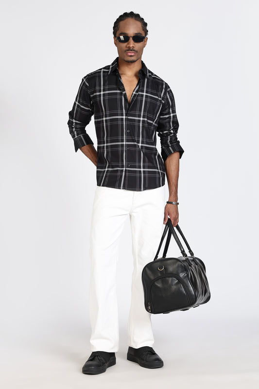 Regular Fit Black & Grey Check Design Shirt