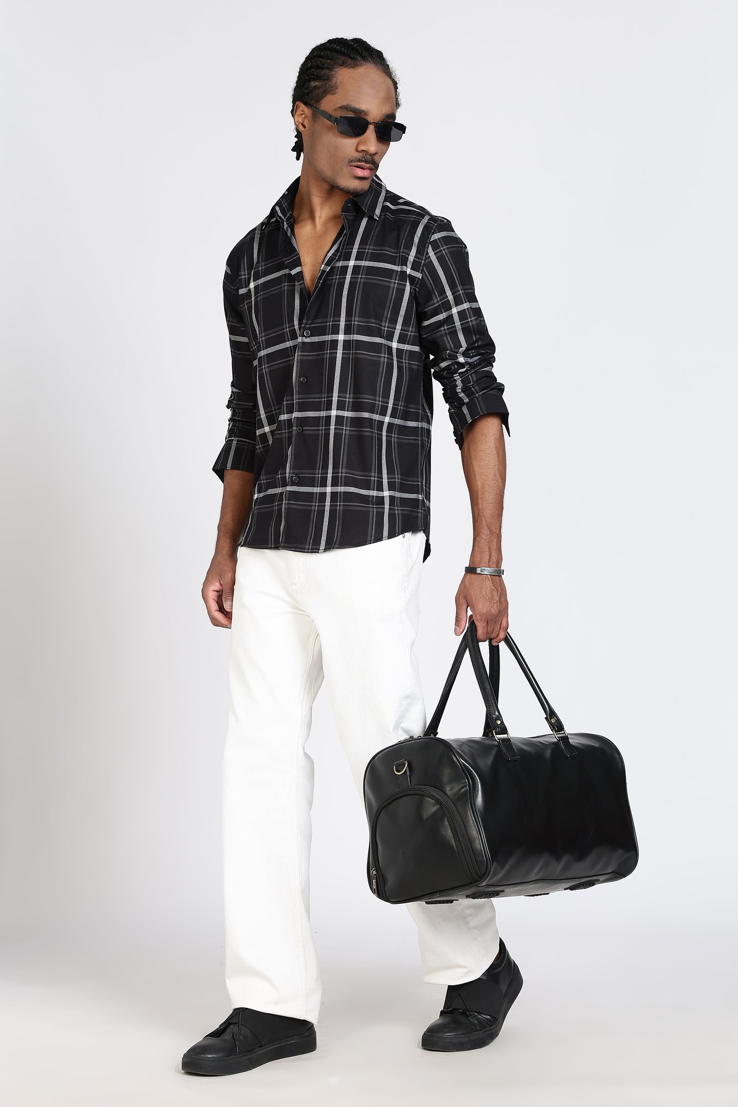 Regular Fit Black & Grey Check Design Shirt