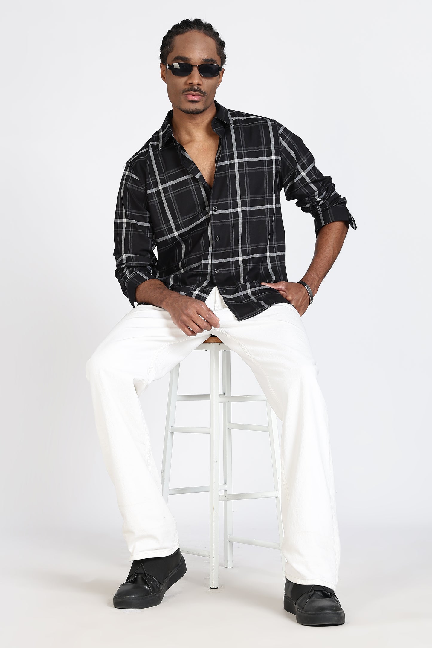 Regular Fit Black & Grey Check Design Shirt