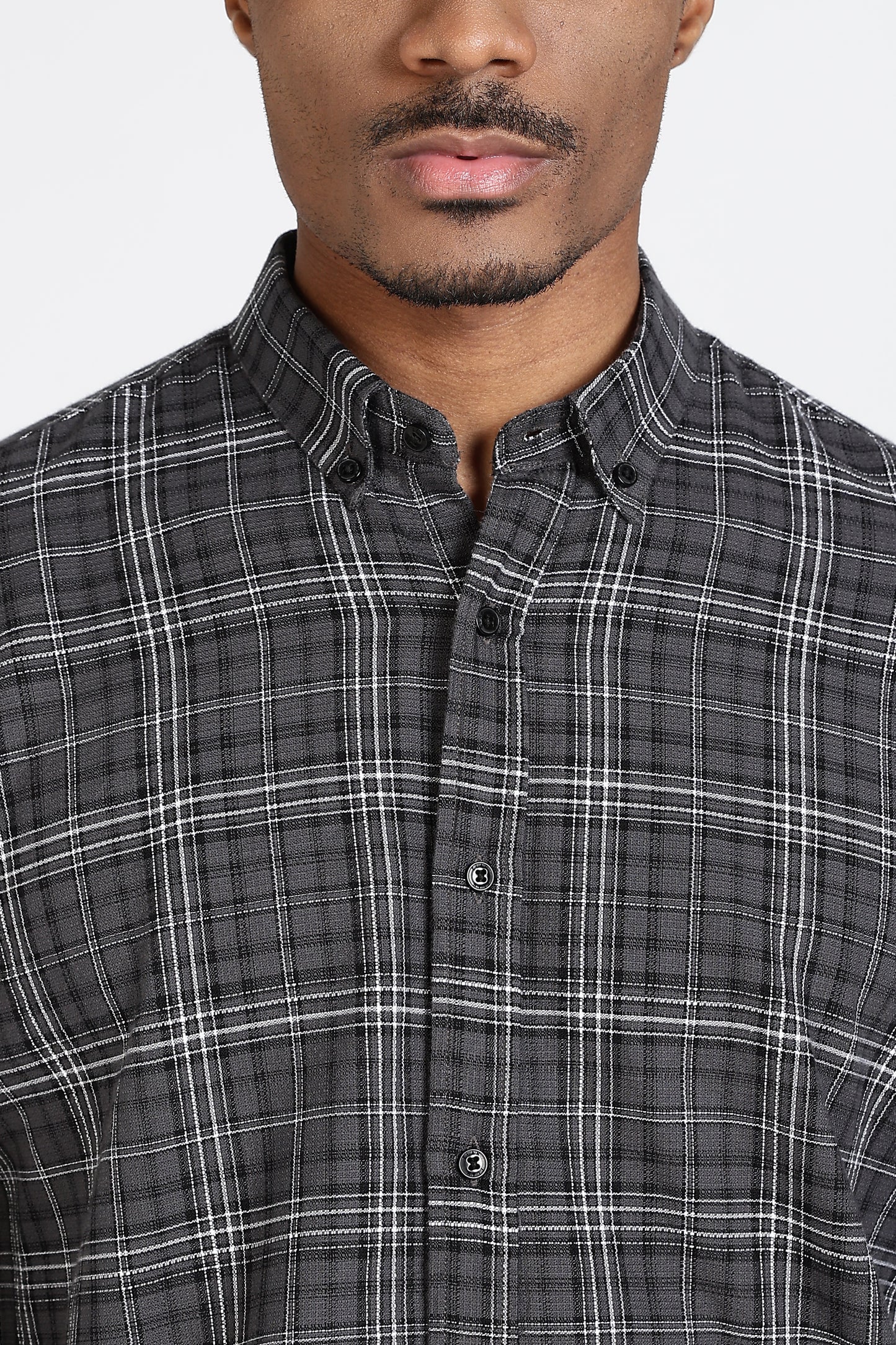 Regular Fit Charcoal Grey & White Tartan Checked Shirt.