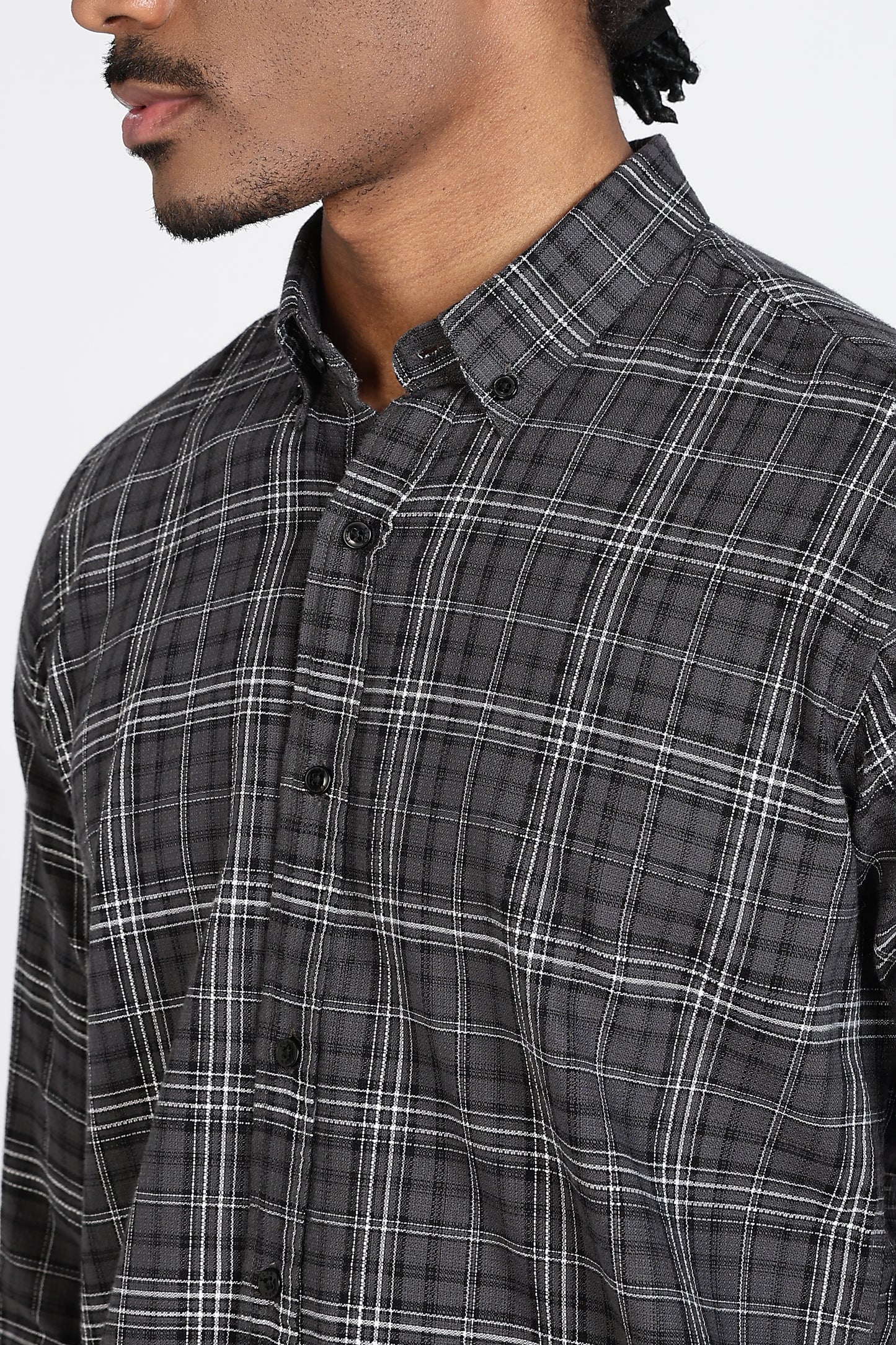 Regular Fit Charcoal Grey & White Tartan Checked Shirt.