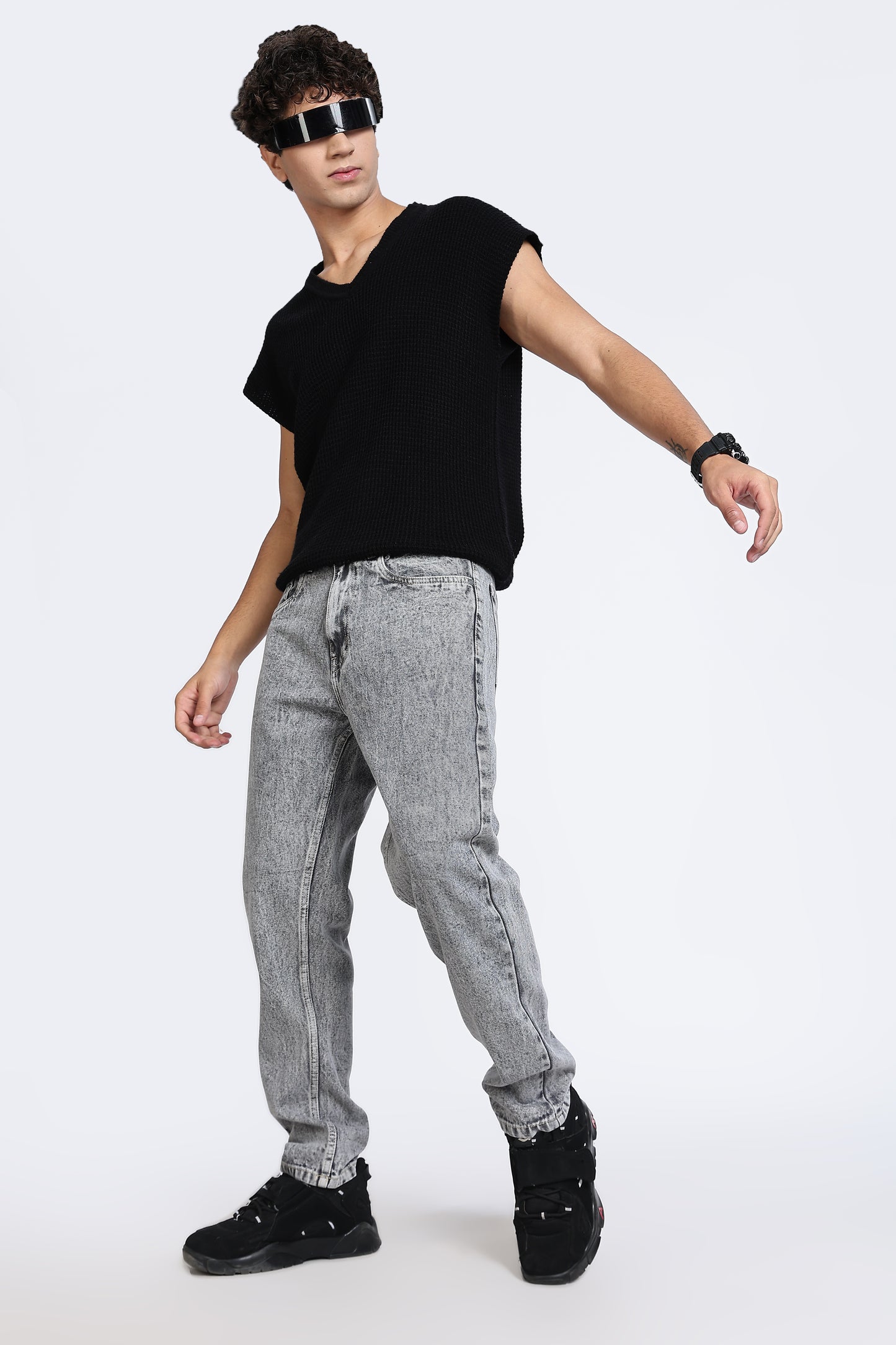 Mom Fit Frosted Grey Shade Denim Jeans
