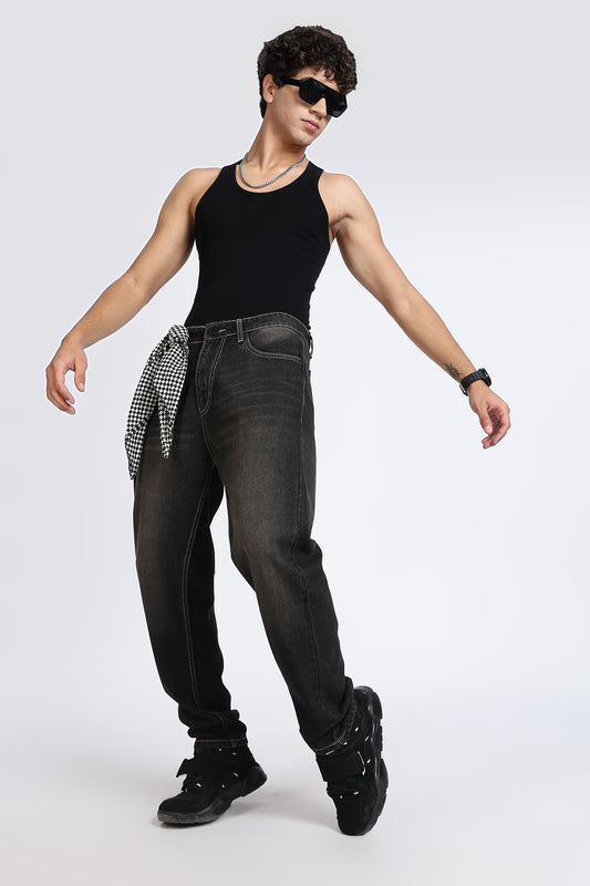 Mom Fit Denim Jeans Smoky Black Shade