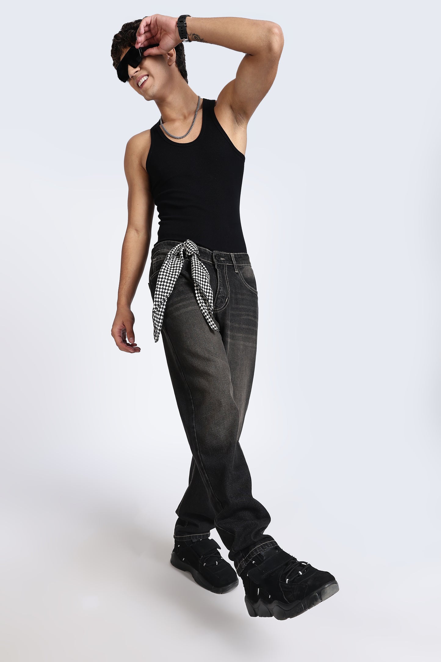 Mom Fit Denim Jeans Smoky Black Shade