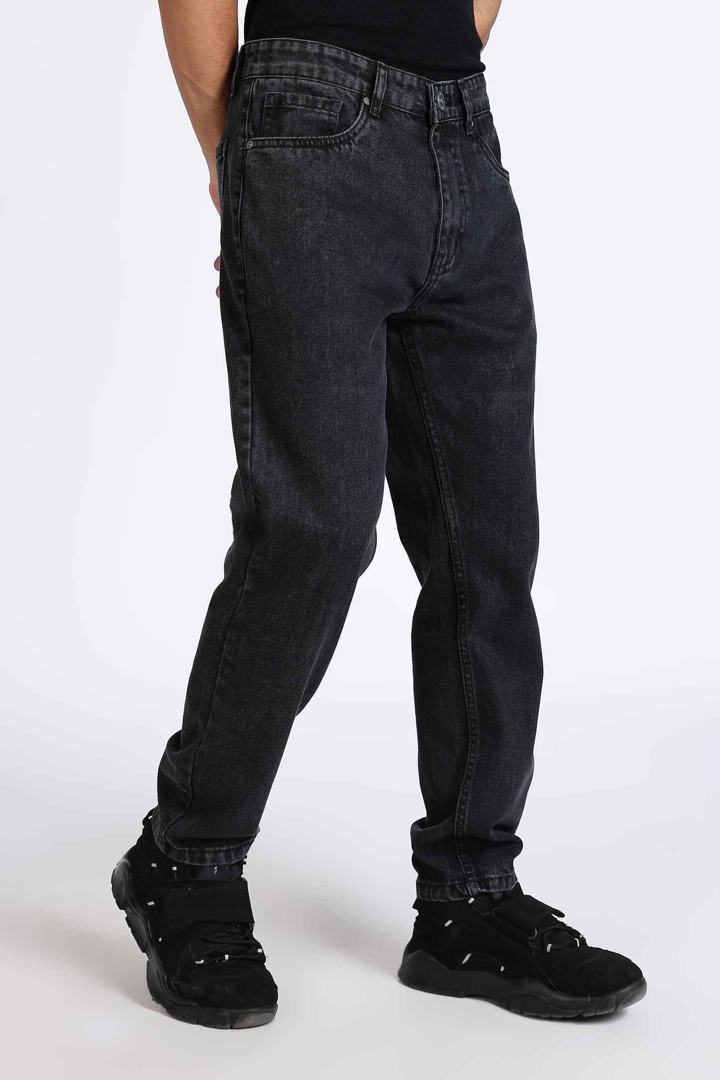 Mom Fit Denim Jeans Vintage Black Shade
