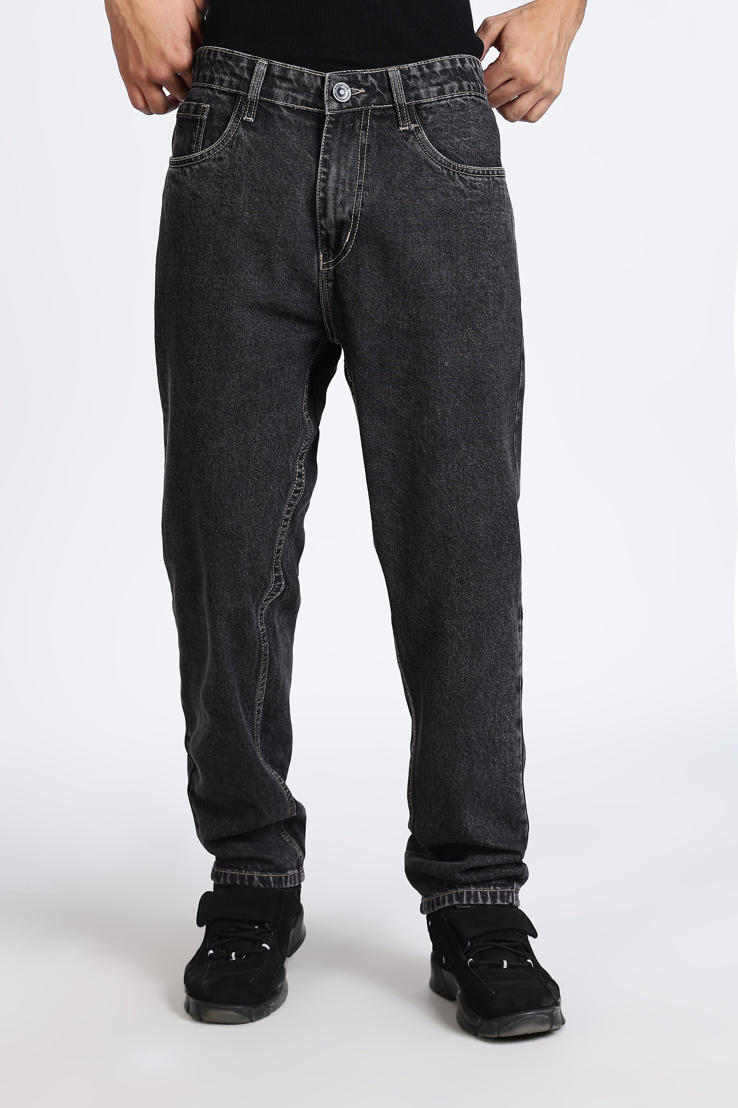 Mom Fit Denim Jeans Dark Grey Shade
