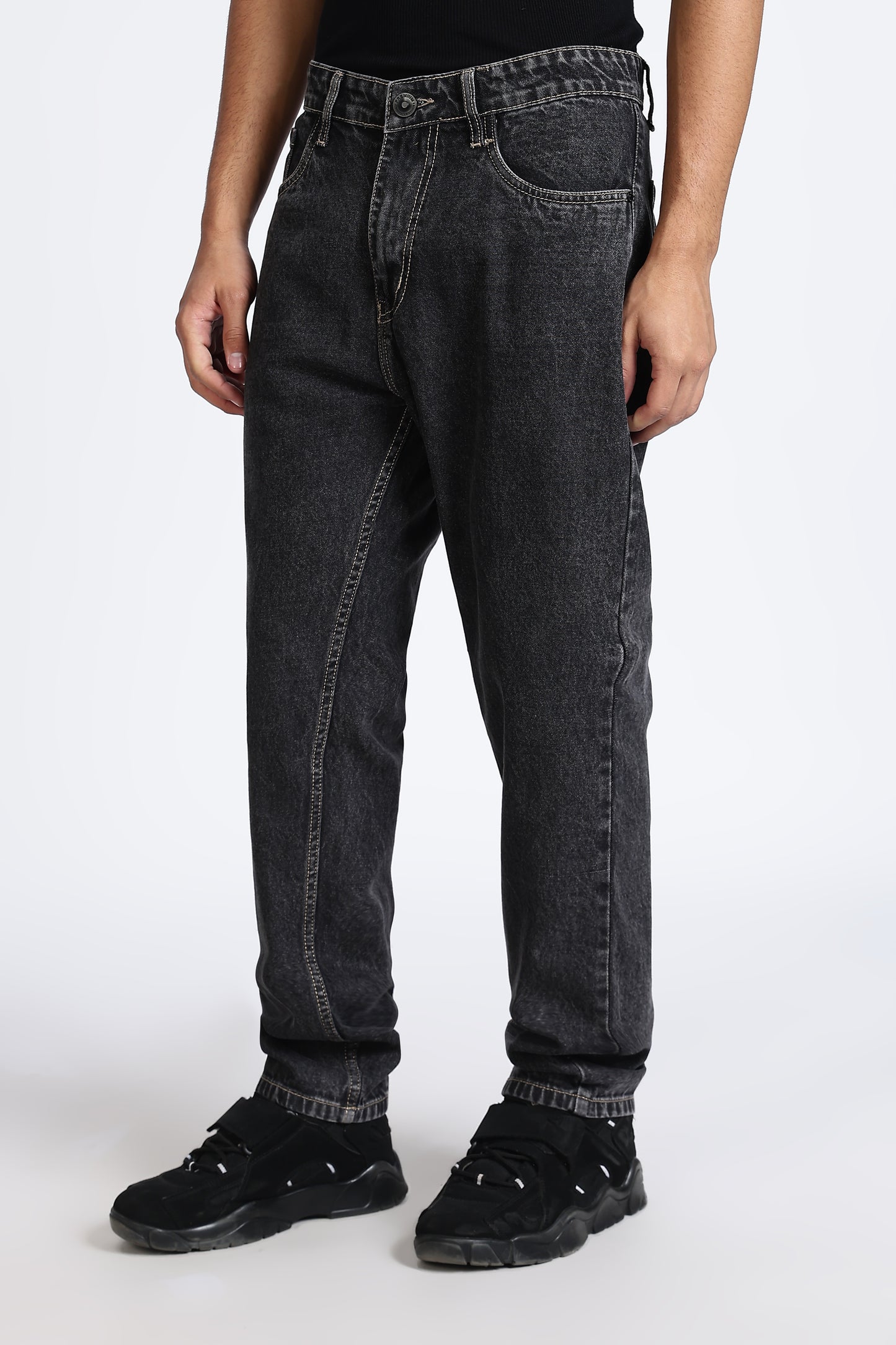 Mom Fit Denim Jeans Dark Grey Shade