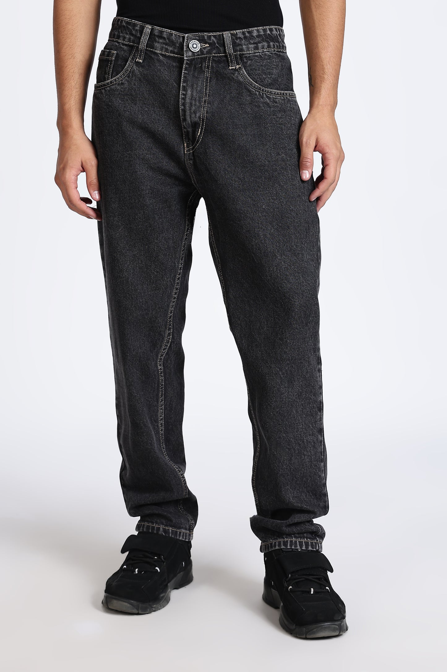 Mom Fit Denim Jeans Dark Grey Shade