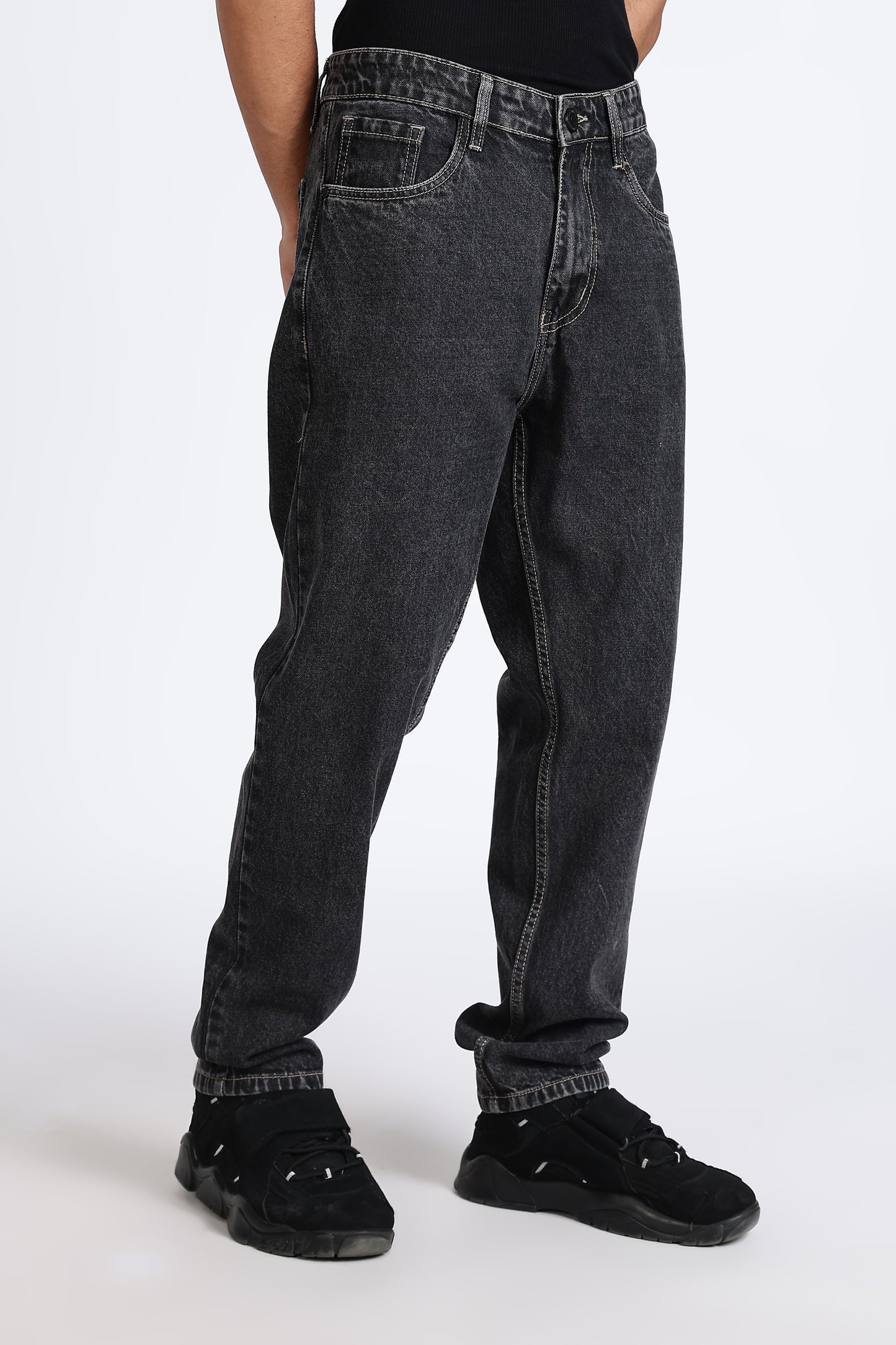 Mom Fit Denim Jeans Dark Grey Shade