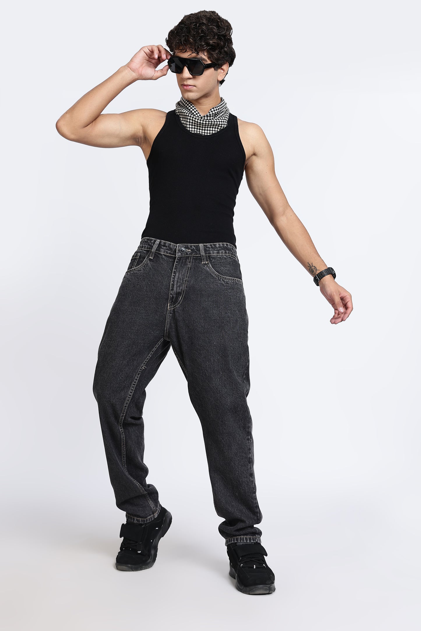 Mom Fit Denim Jeans Dark Grey Shade