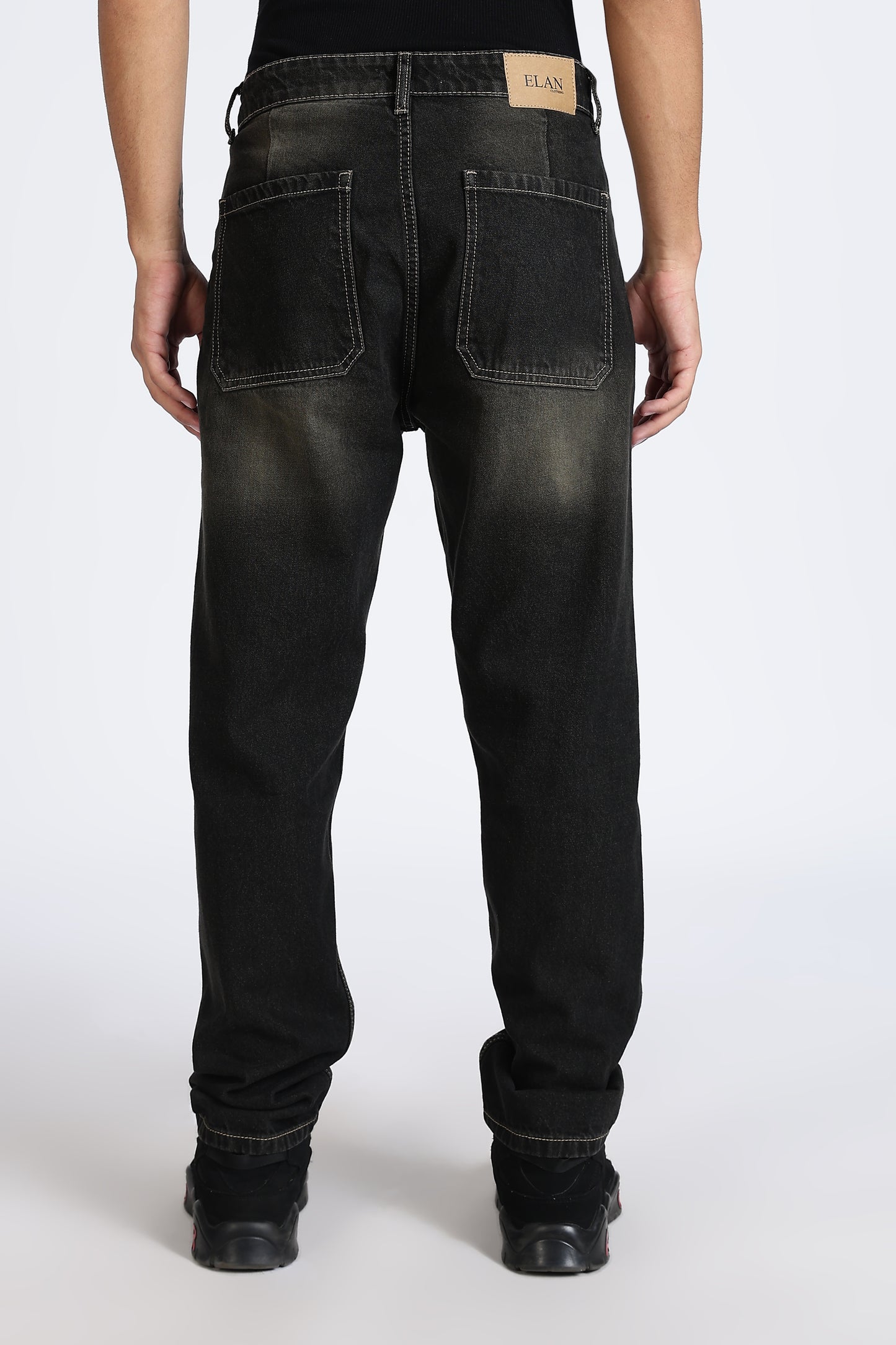 Mom Fit Denim Jeans Faded Black Shade
