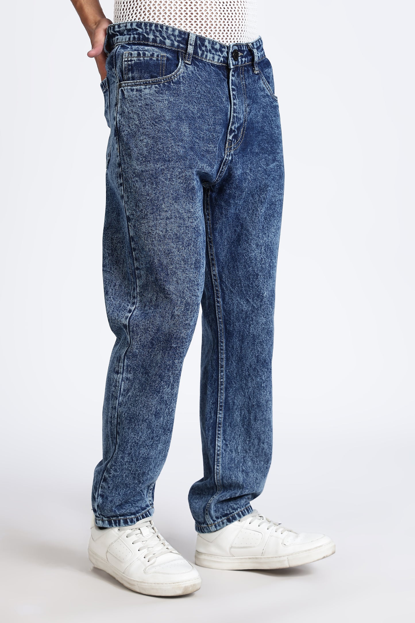 Mom Fit Denim Jeans Vintage Mid Blue Shade