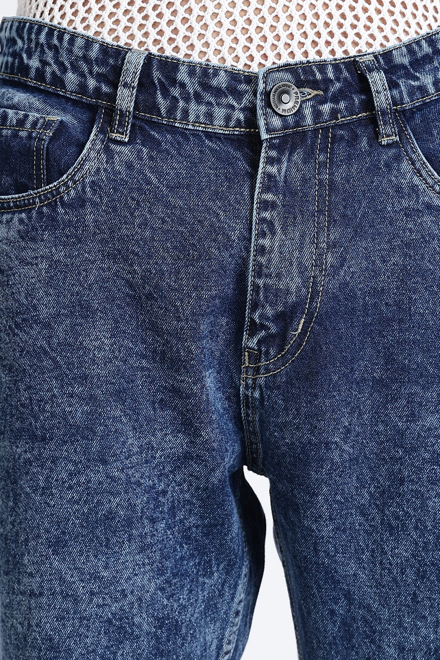 Mom Fit Denim Jeans Vintage Mid Blue Shade