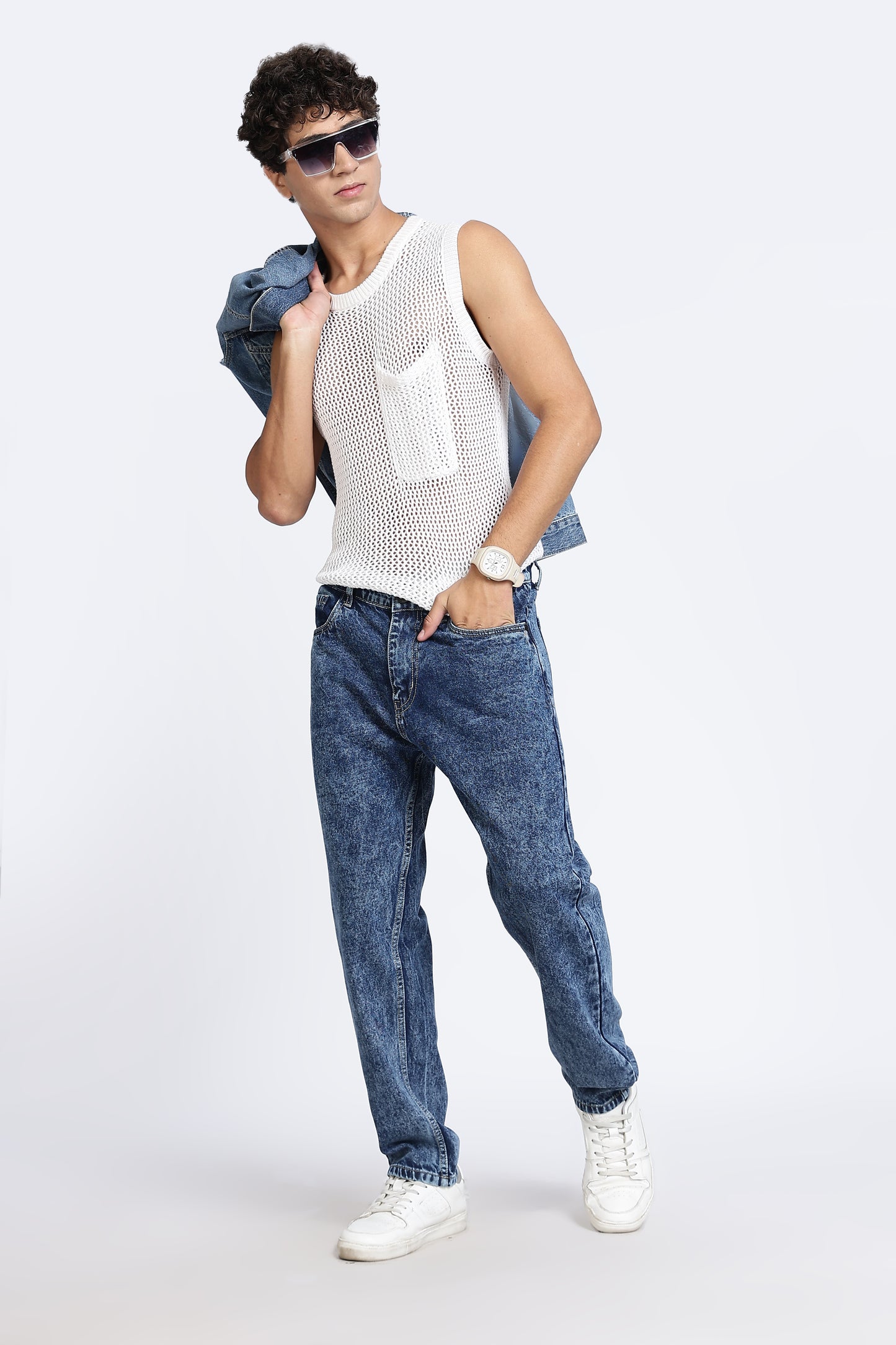 Mom Fit Denim Jeans Vintage Mid Blue Shade