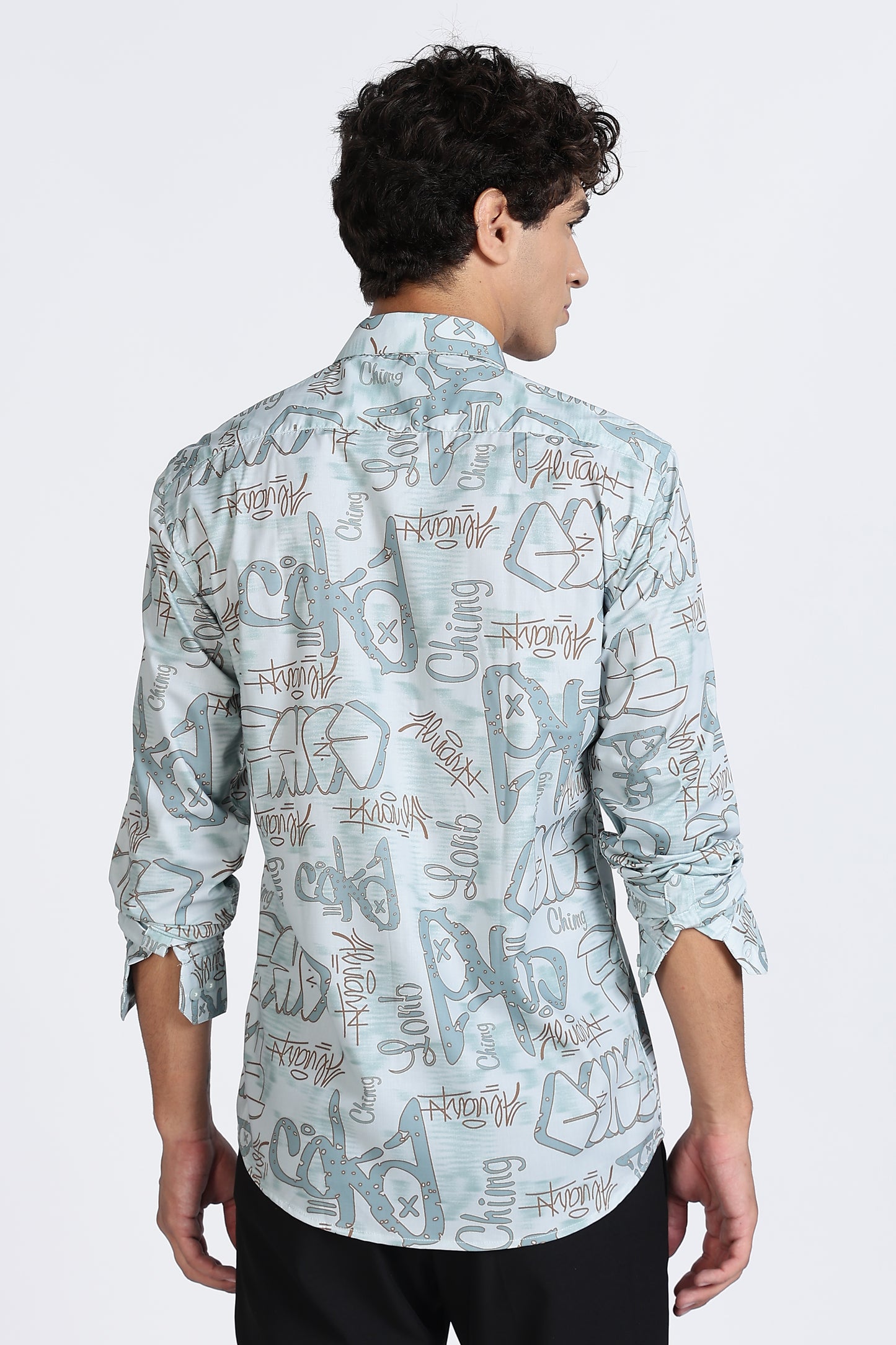 Light Blue Abstract Printed Melange Shirt