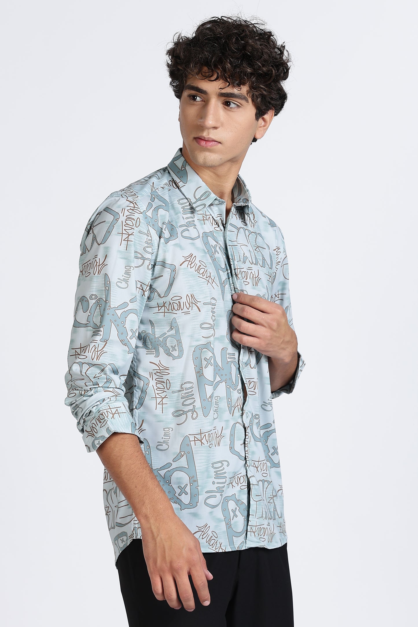 Light Blue Abstract Printed Melange Shirt