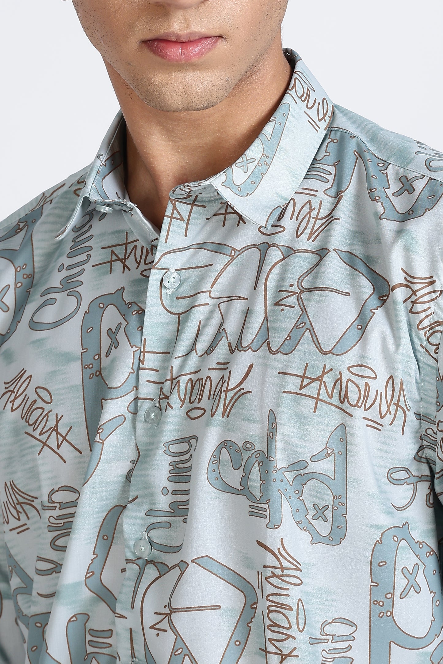 Light Blue Abstract Printed Melange Shirt