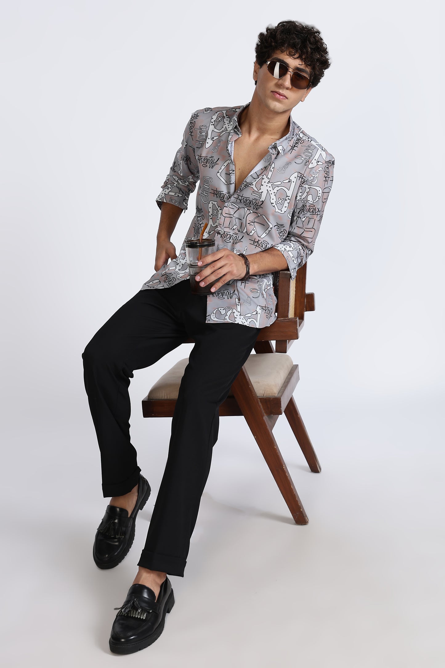 Grey Abstract Printed Melange Shirt