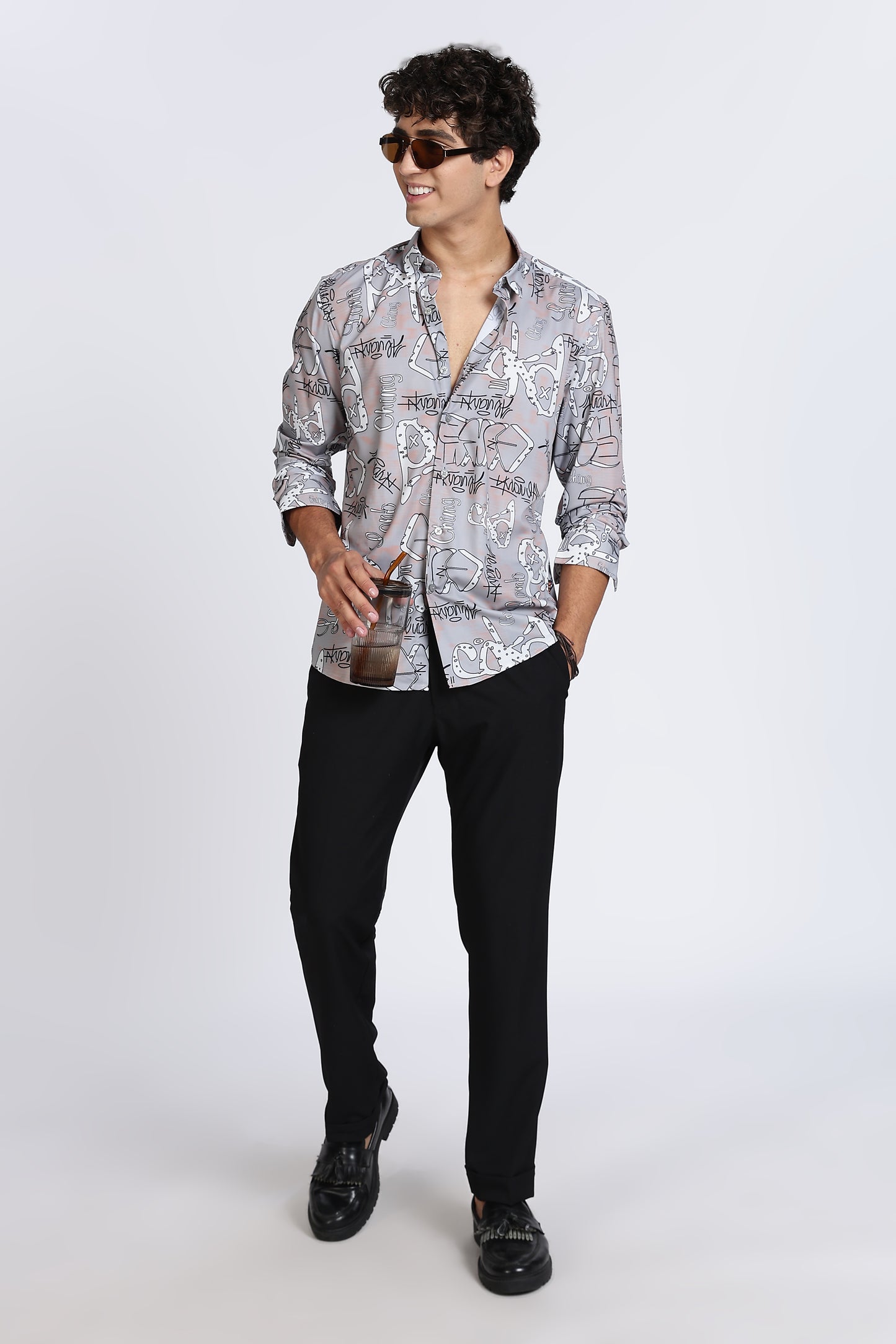 Grey Abstract Printed Melange Shirt