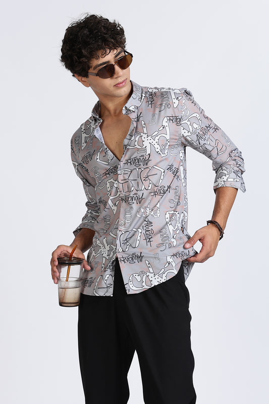 Grey Abstract Printed Melange Shirt