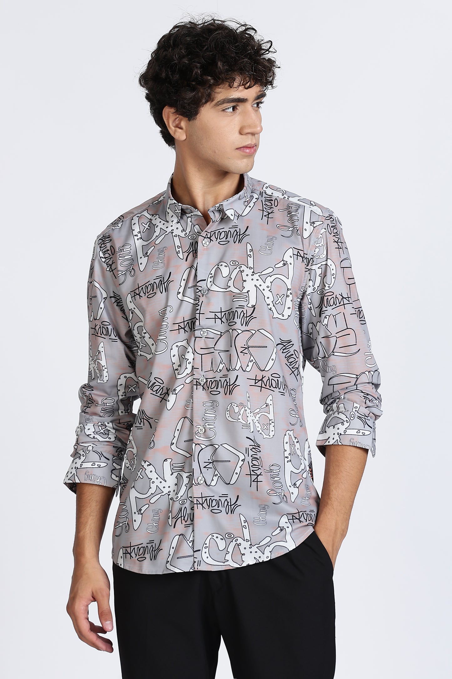Grey Abstract Printed Melange Shirt
