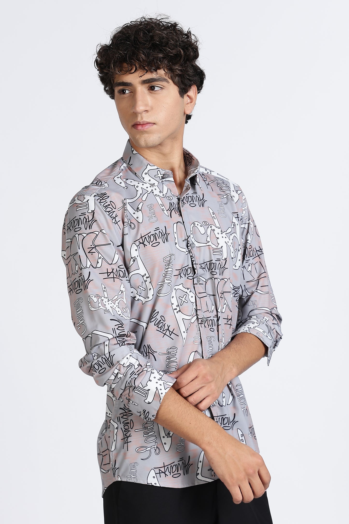Grey Abstract Printed Melange Shirt