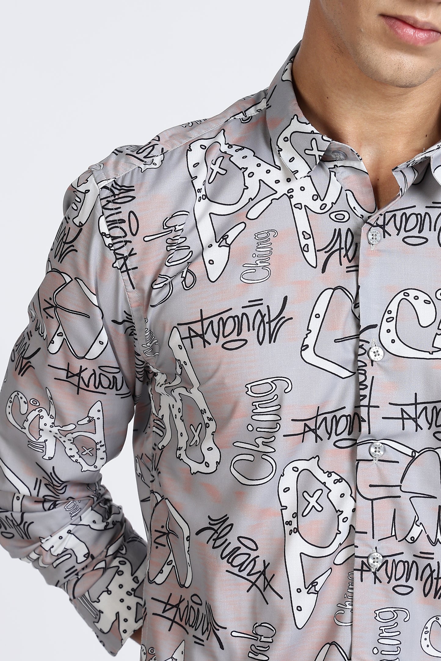 Grey Abstract Printed Melange Shirt