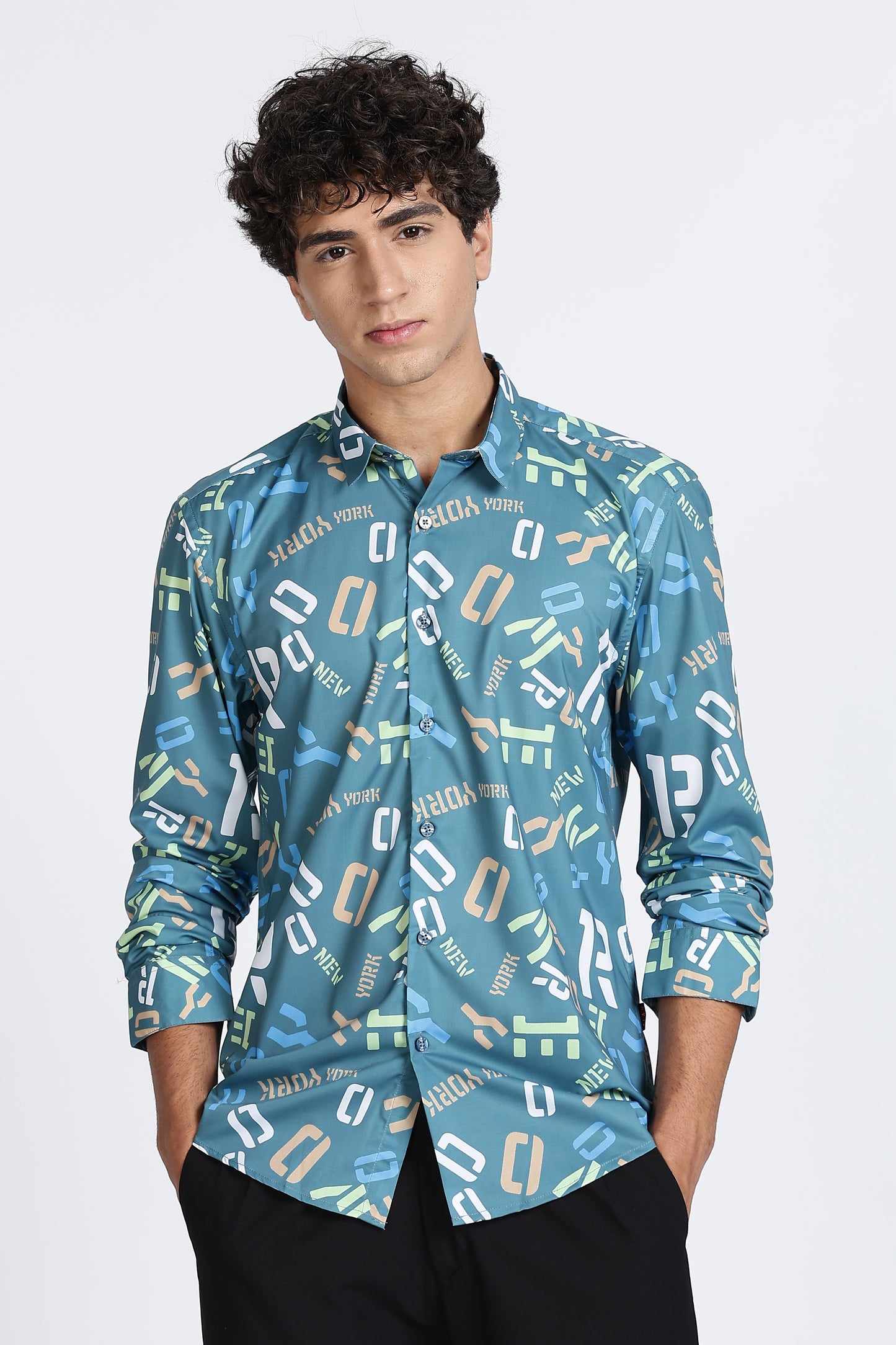 Teal Abstract Printed Melange Shirt