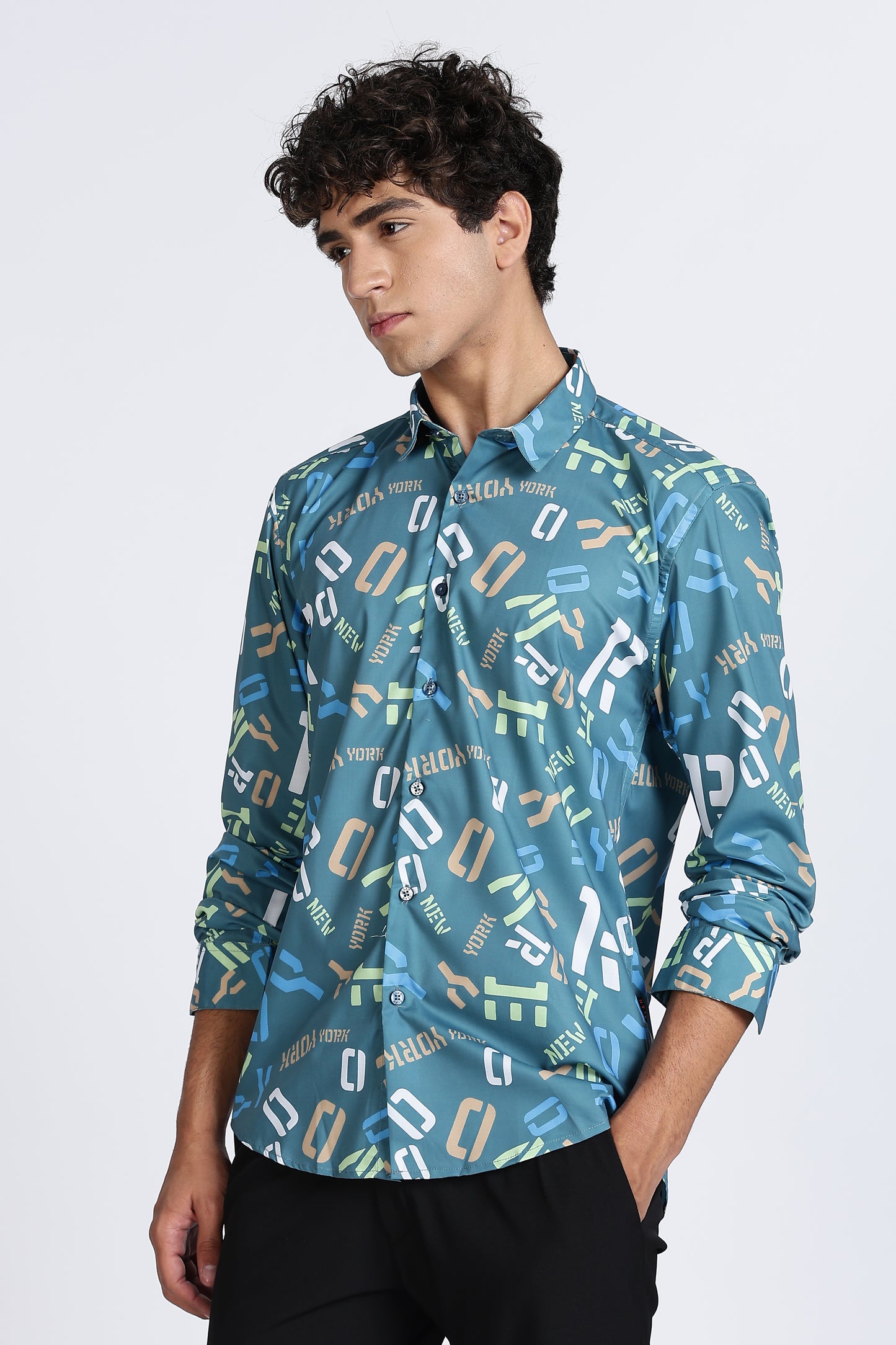 Teal Abstract Printed Melange Shirt