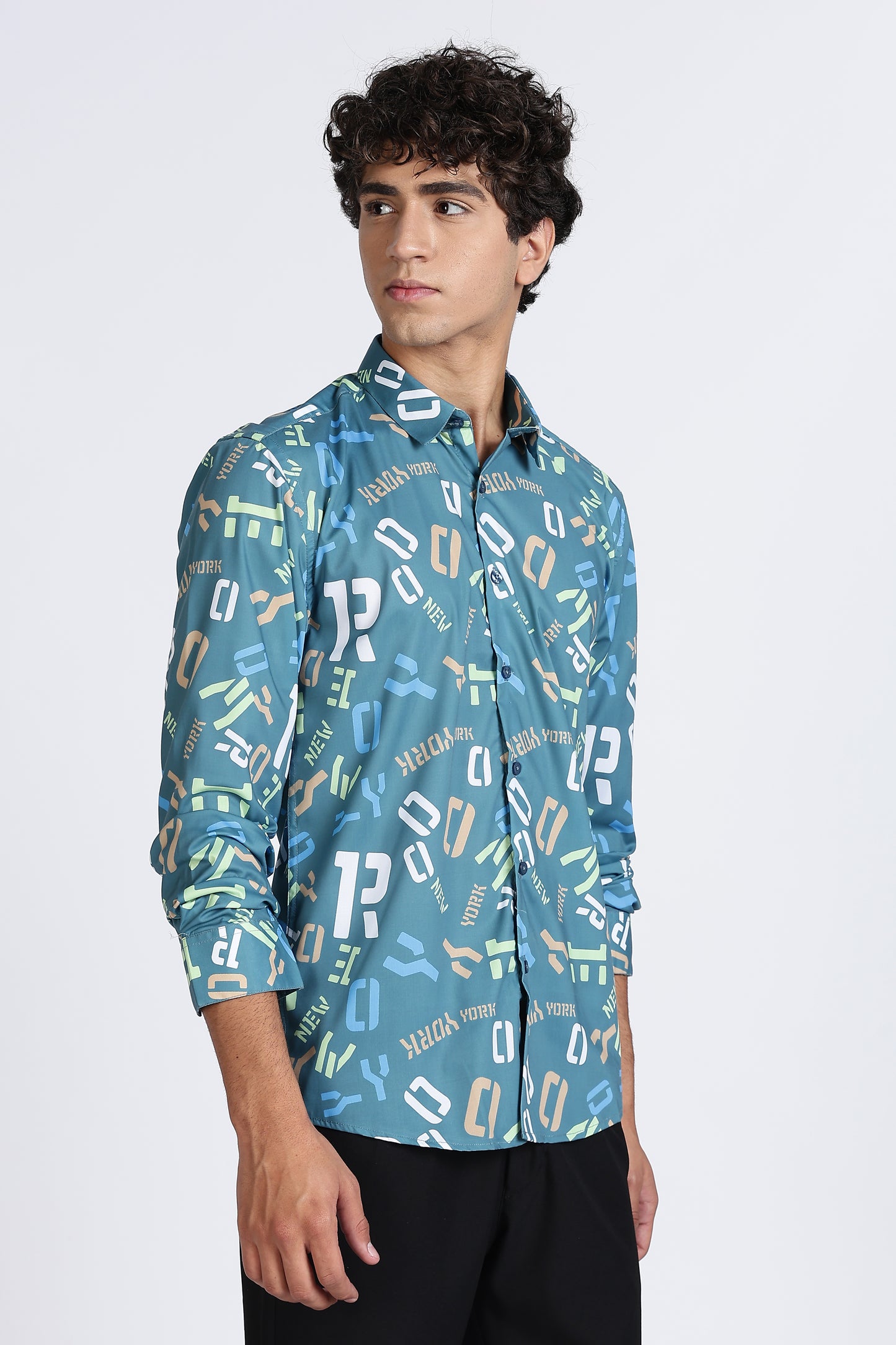 Teal Abstract Printed Melange Shirt