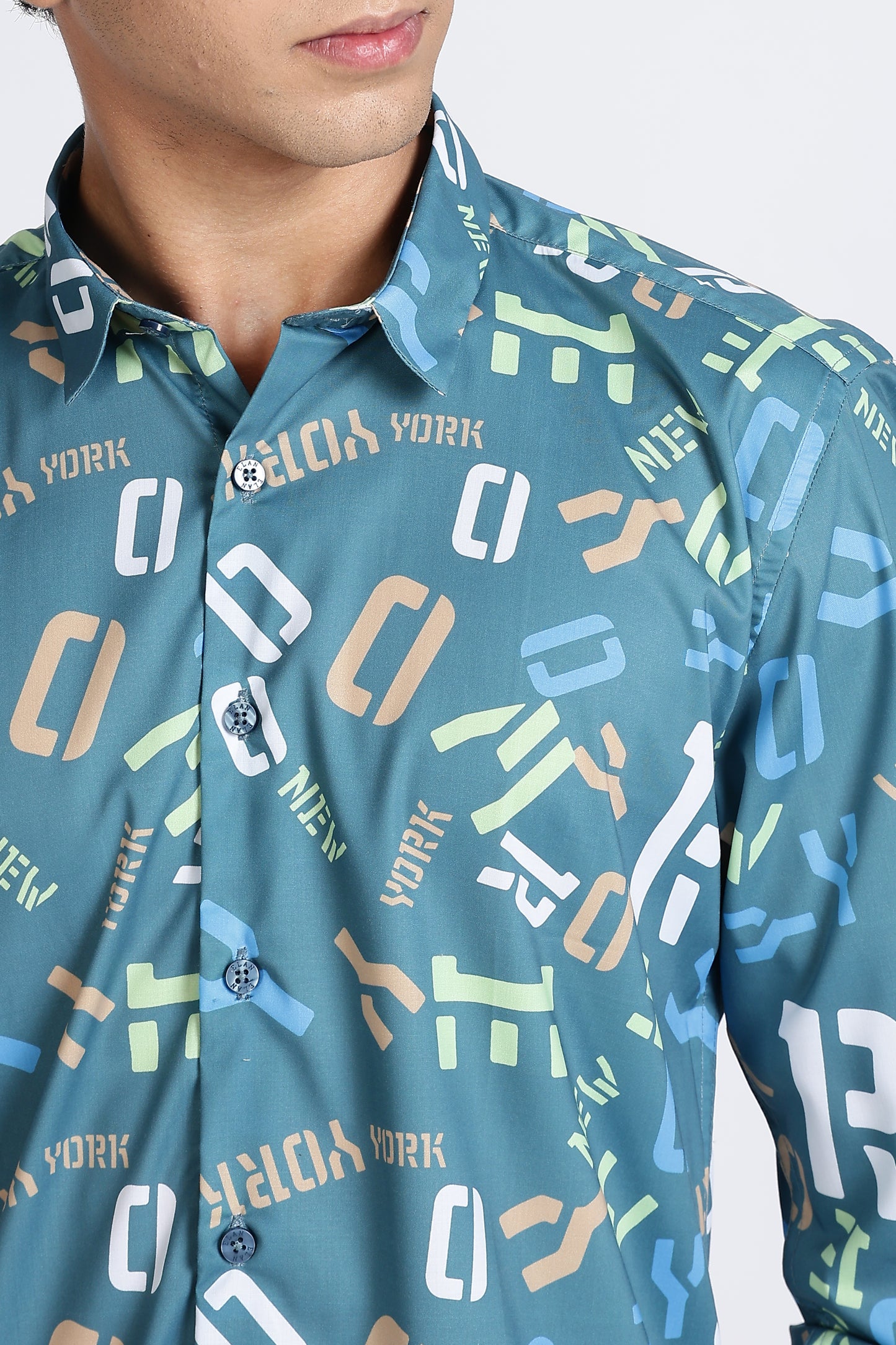 Teal Abstract Printed Melange Shirt