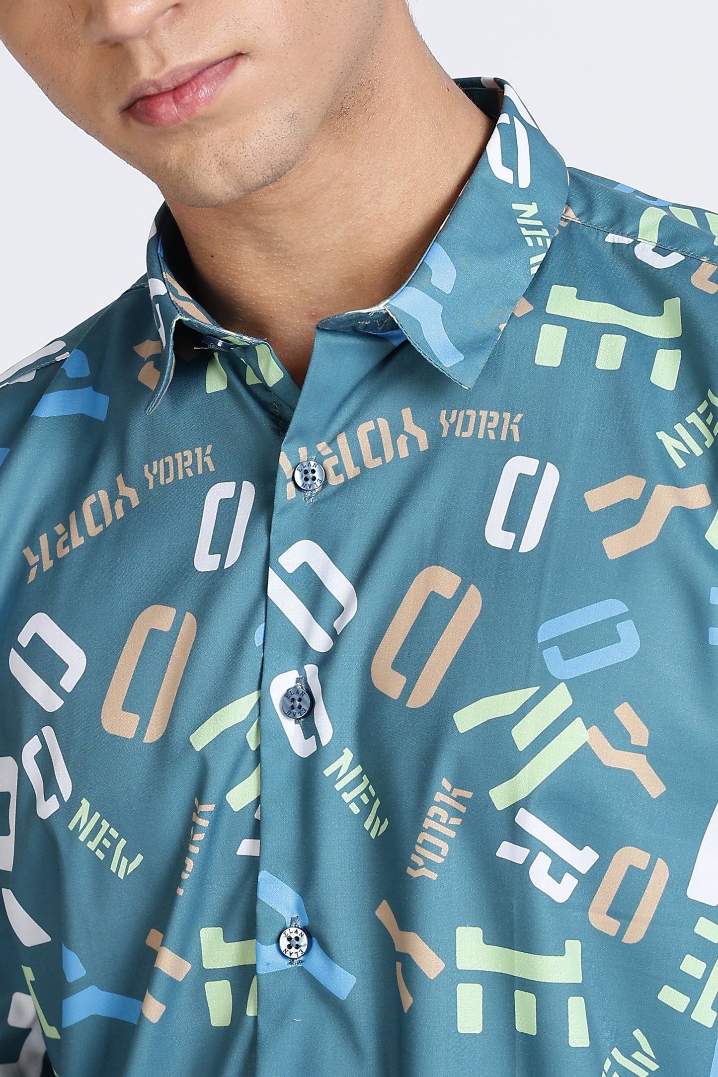 Teal Abstract Printed Melange Shirt