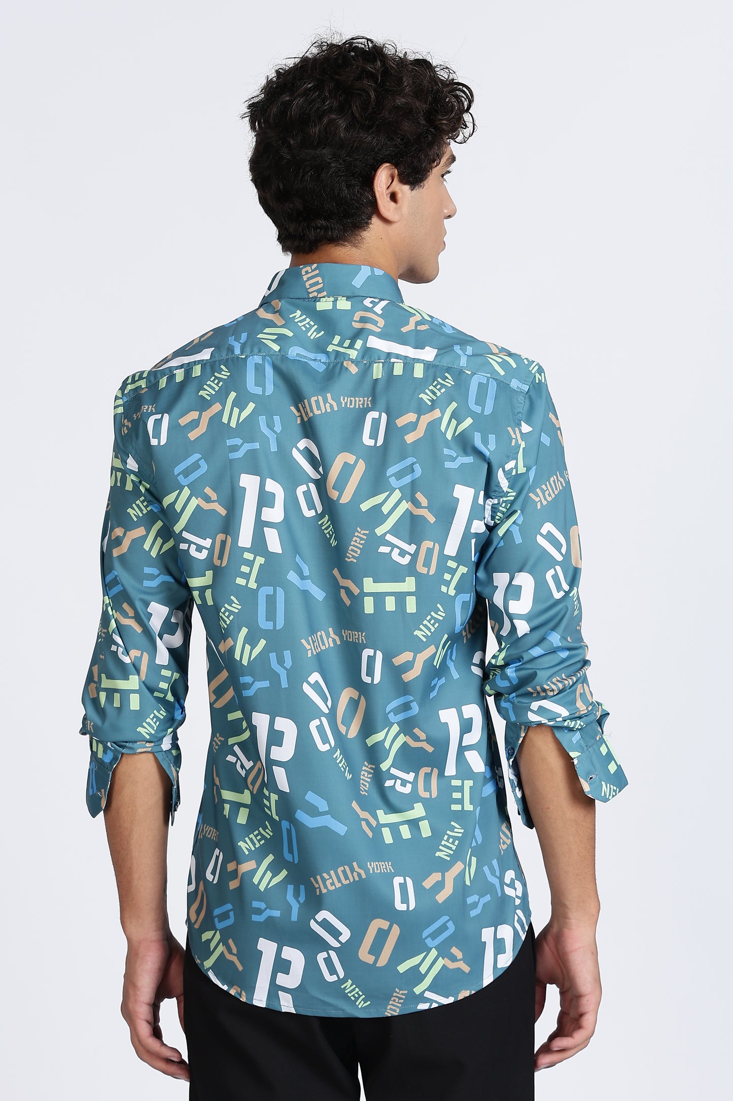Teal Abstract Printed Melange Shirt