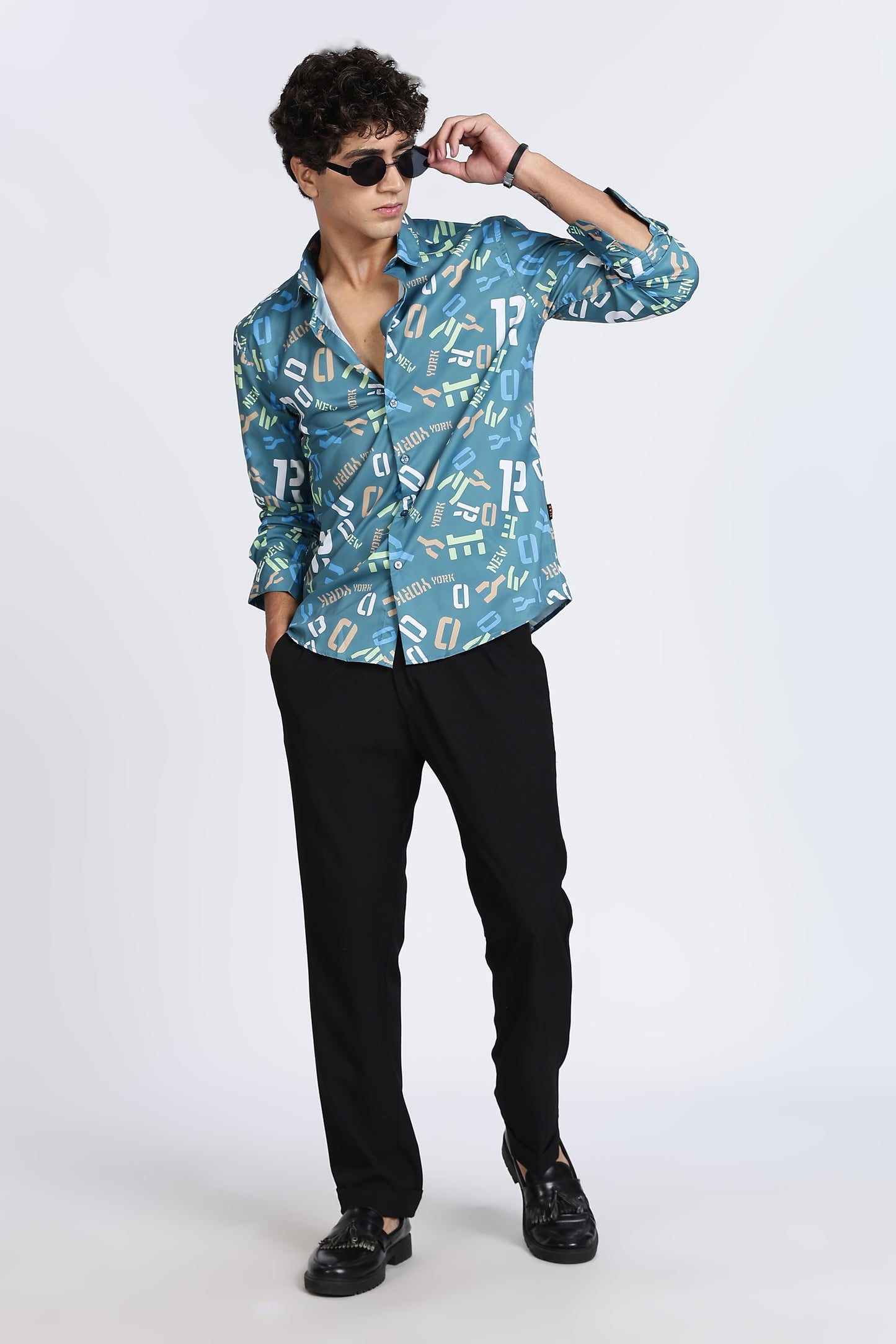 Teal Abstract Printed Melange Shirt