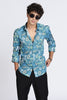 Teal Abstract Printed Melange Shirt