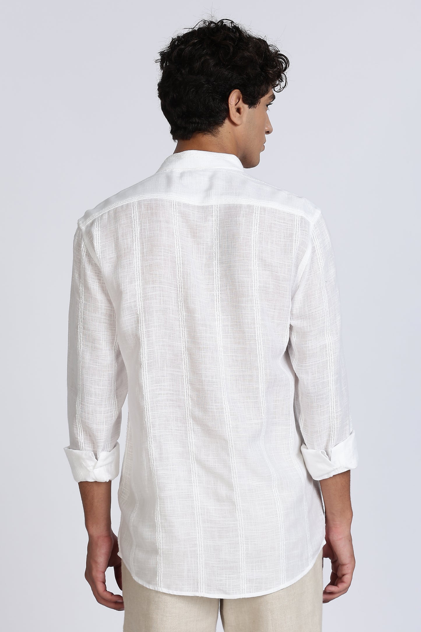 Regular Fit White Textured Linen Shirt
