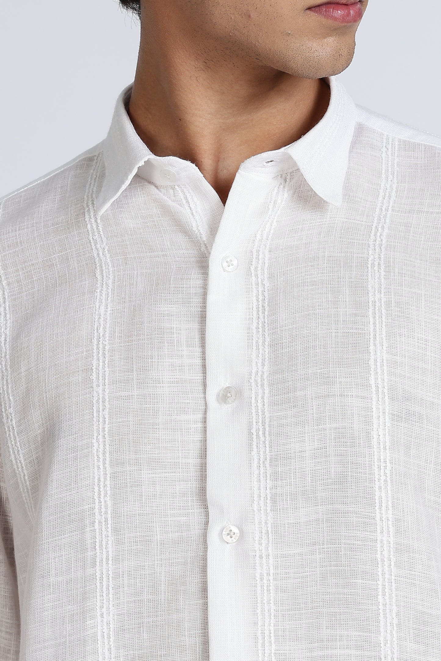 Regular Fit White Textured Linen Shirt