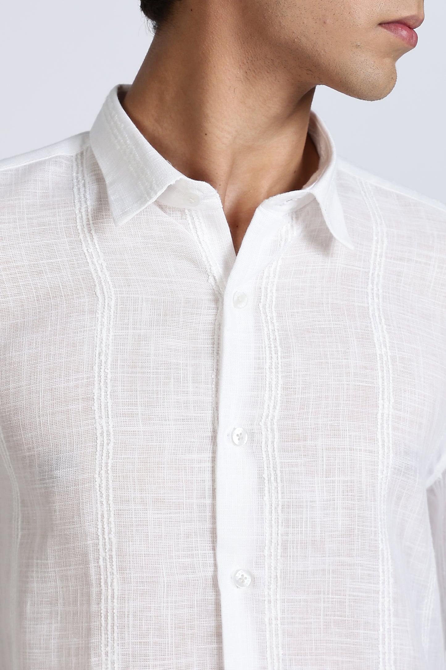 Regular Fit White Textured Linen Shirt