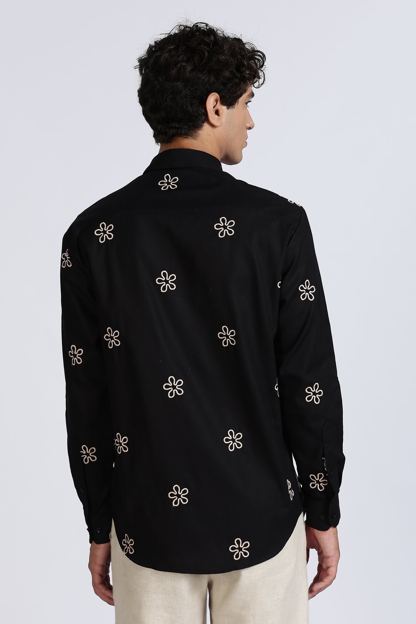 Black Embroidered Floral Designer Shirt Regular Fit