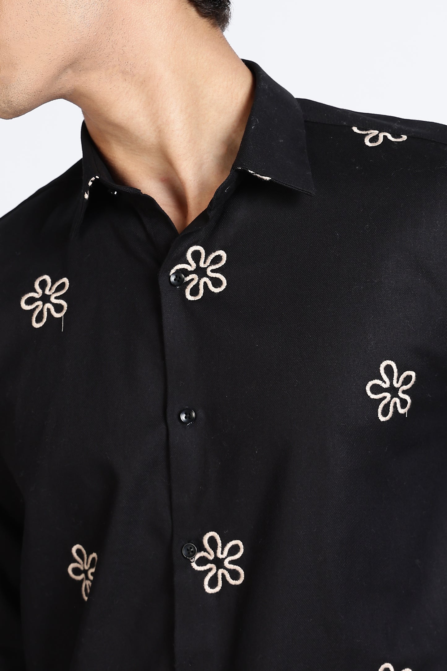 Black Embroidered Floral Designer Shirt Regular Fit
