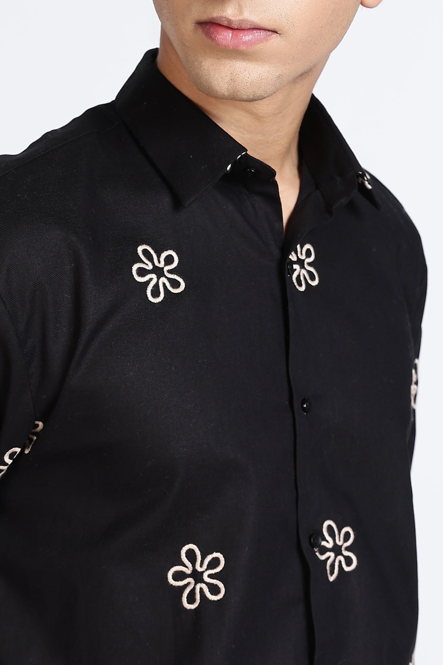 Black Embroidered Floral Designer Shirt Regular Fit