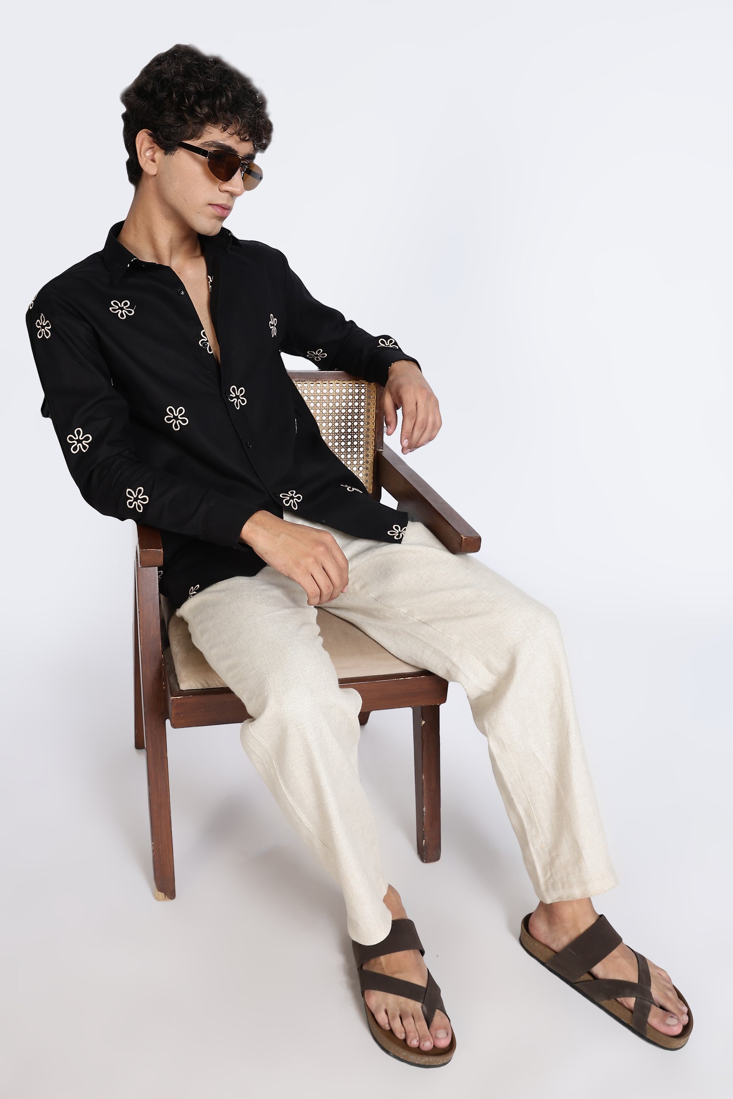 Black Embroidered Floral Designer Shirt Regular Fit
