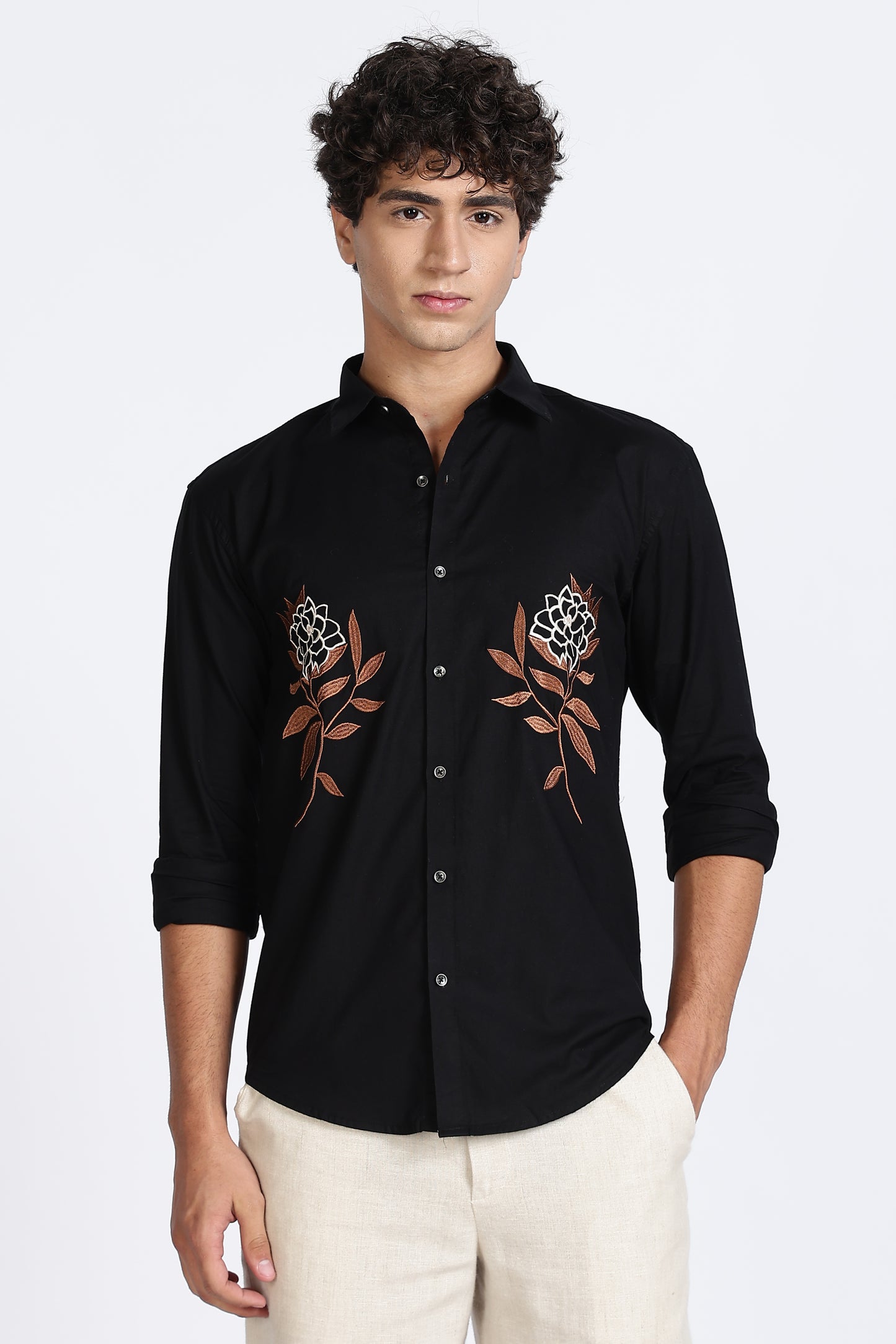 Black Floral Embroidered Designer Shirt