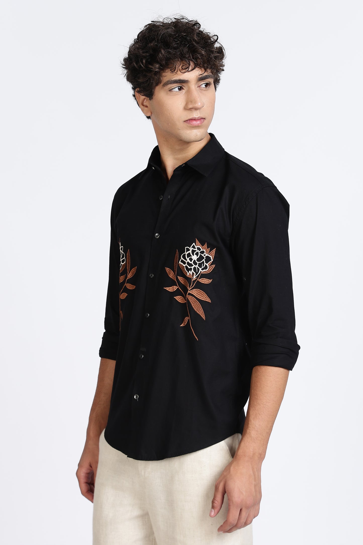 Black Floral Embroidered Designer Shirt