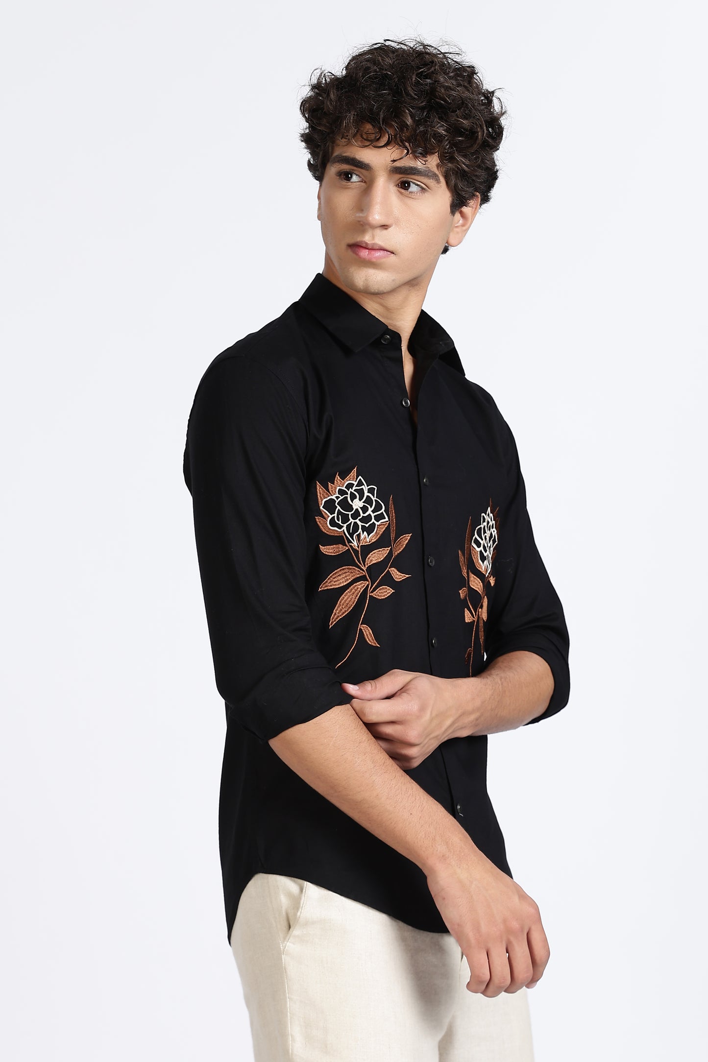 Black Floral Embroidered Designer Shirt
