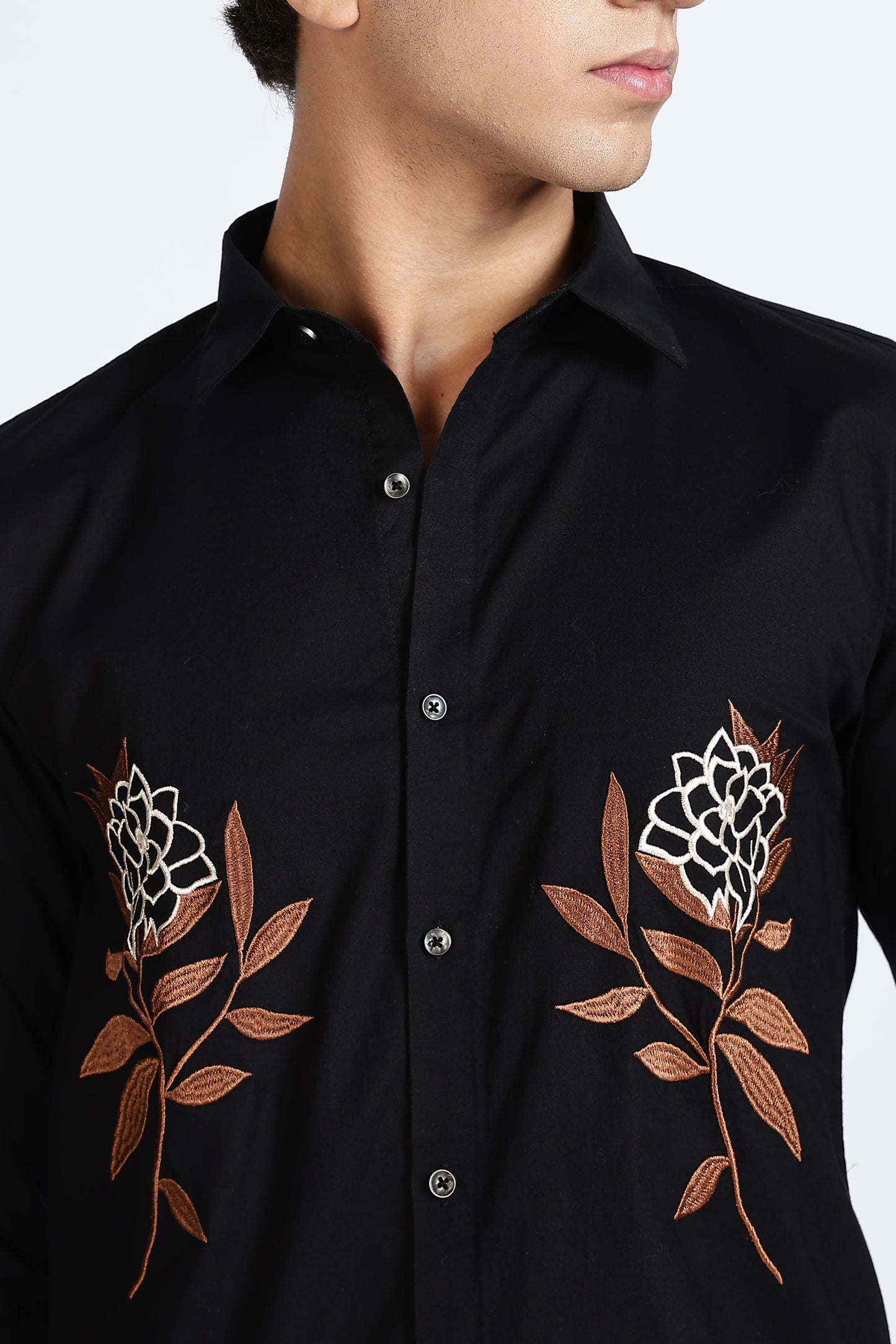 Black Floral Embroidered Designer Shirt