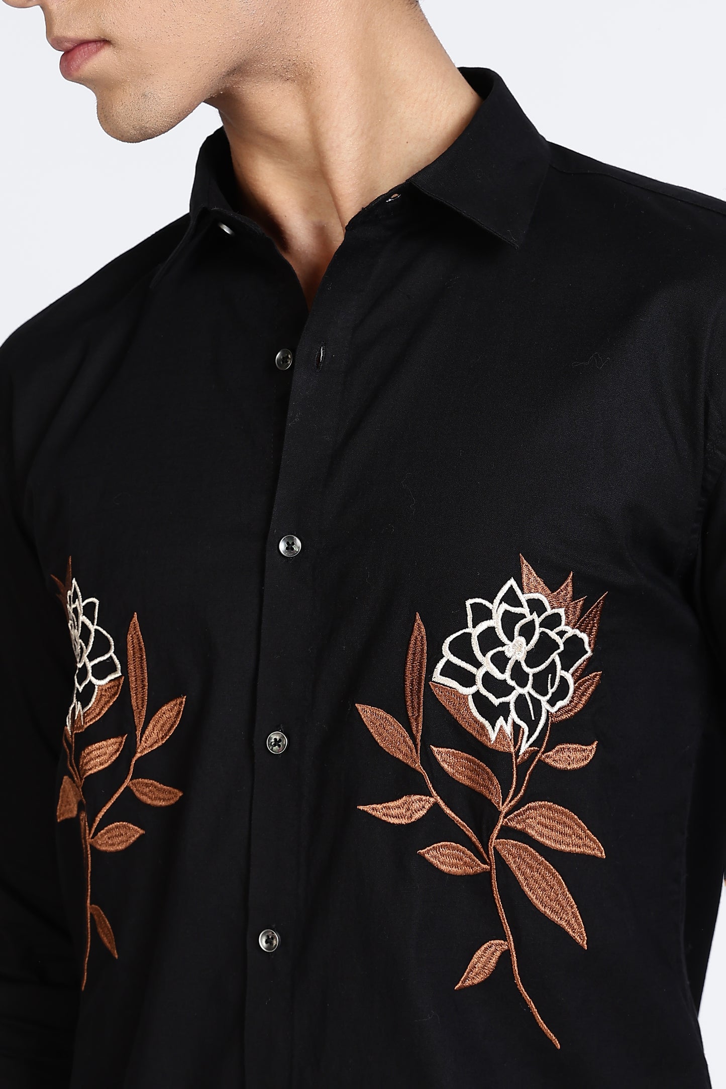 Black Floral Embroidered Designer Shirt