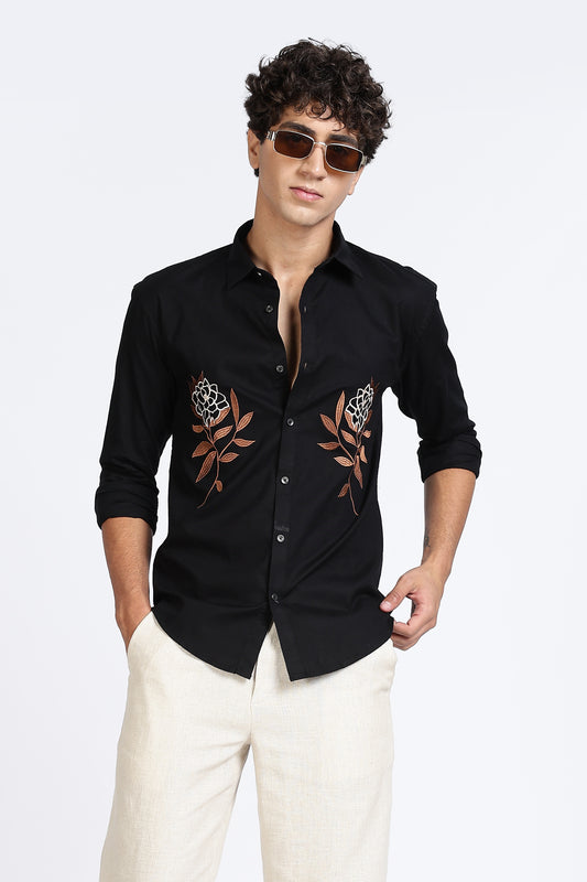 Black Floral Embroidered Designer Shirt
