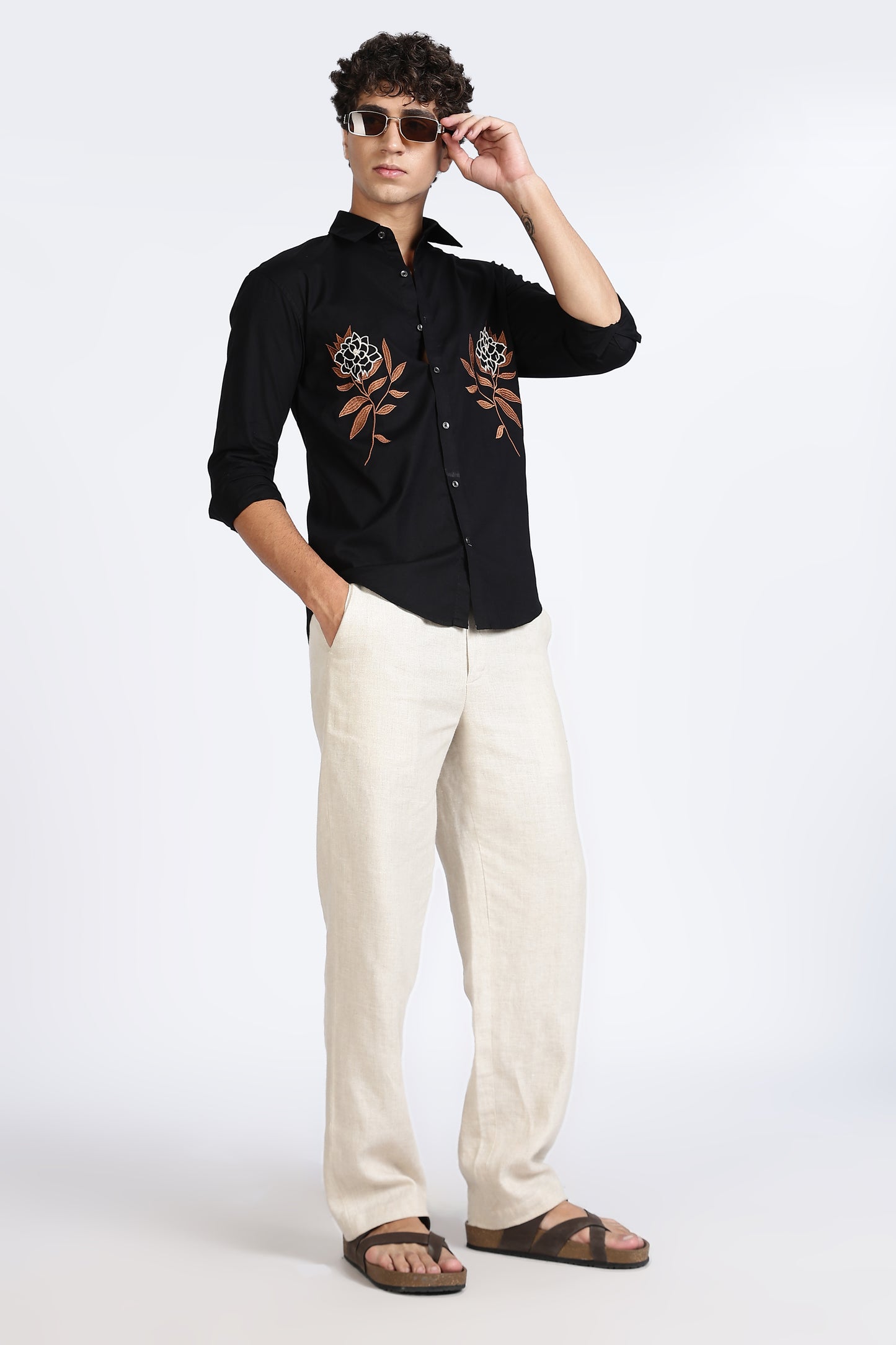 Black Floral Embroidered Designer Shirt
