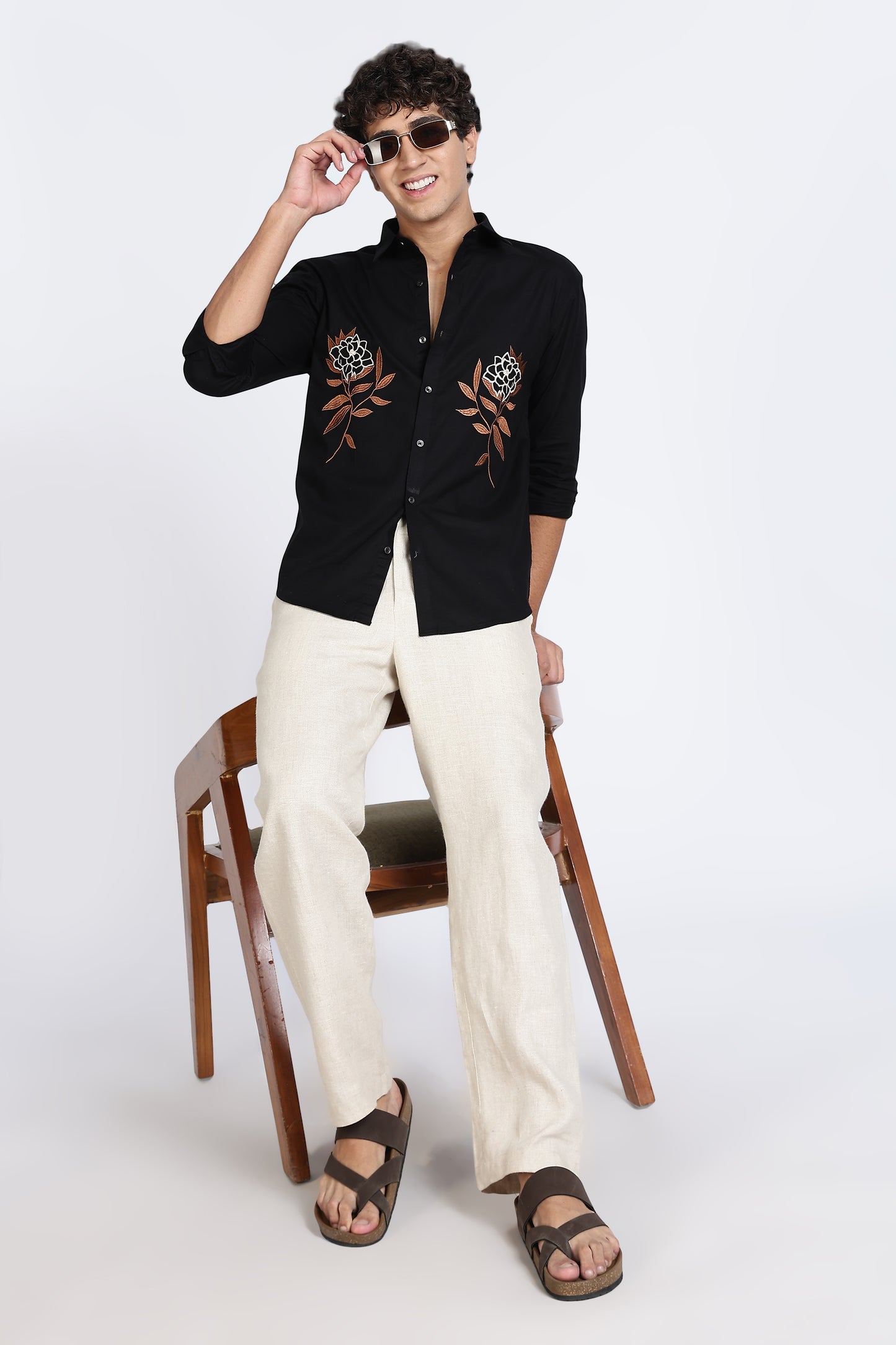 Black Floral Embroidered Designer Shirt